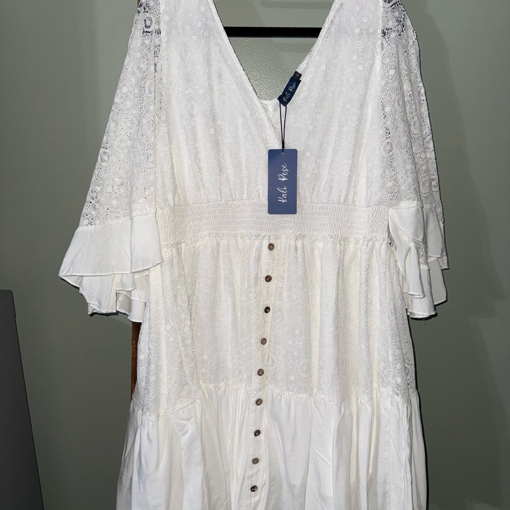 Boho White Lace Midi Dress